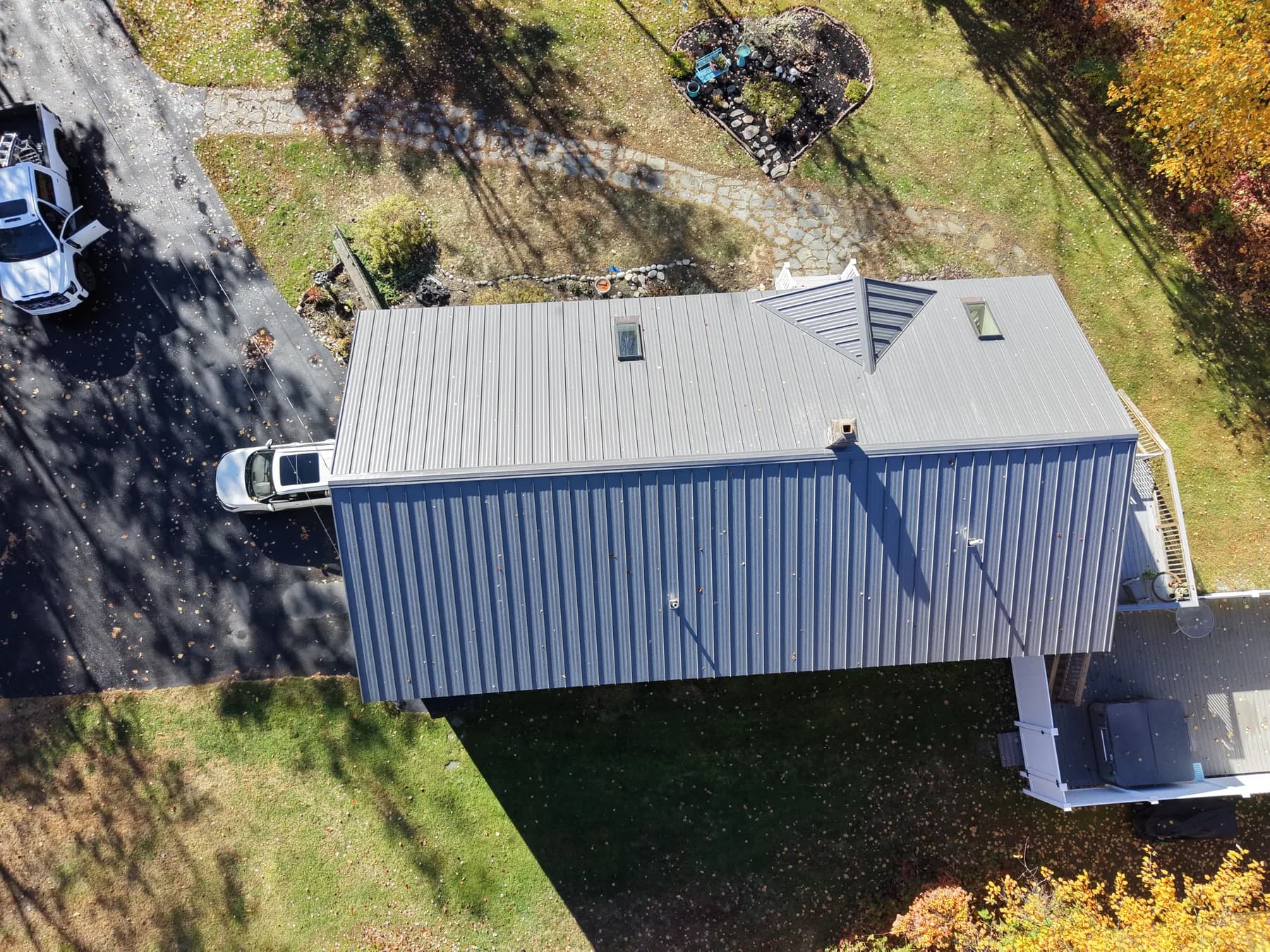Completed standing seam metal roof project in Southern Maine