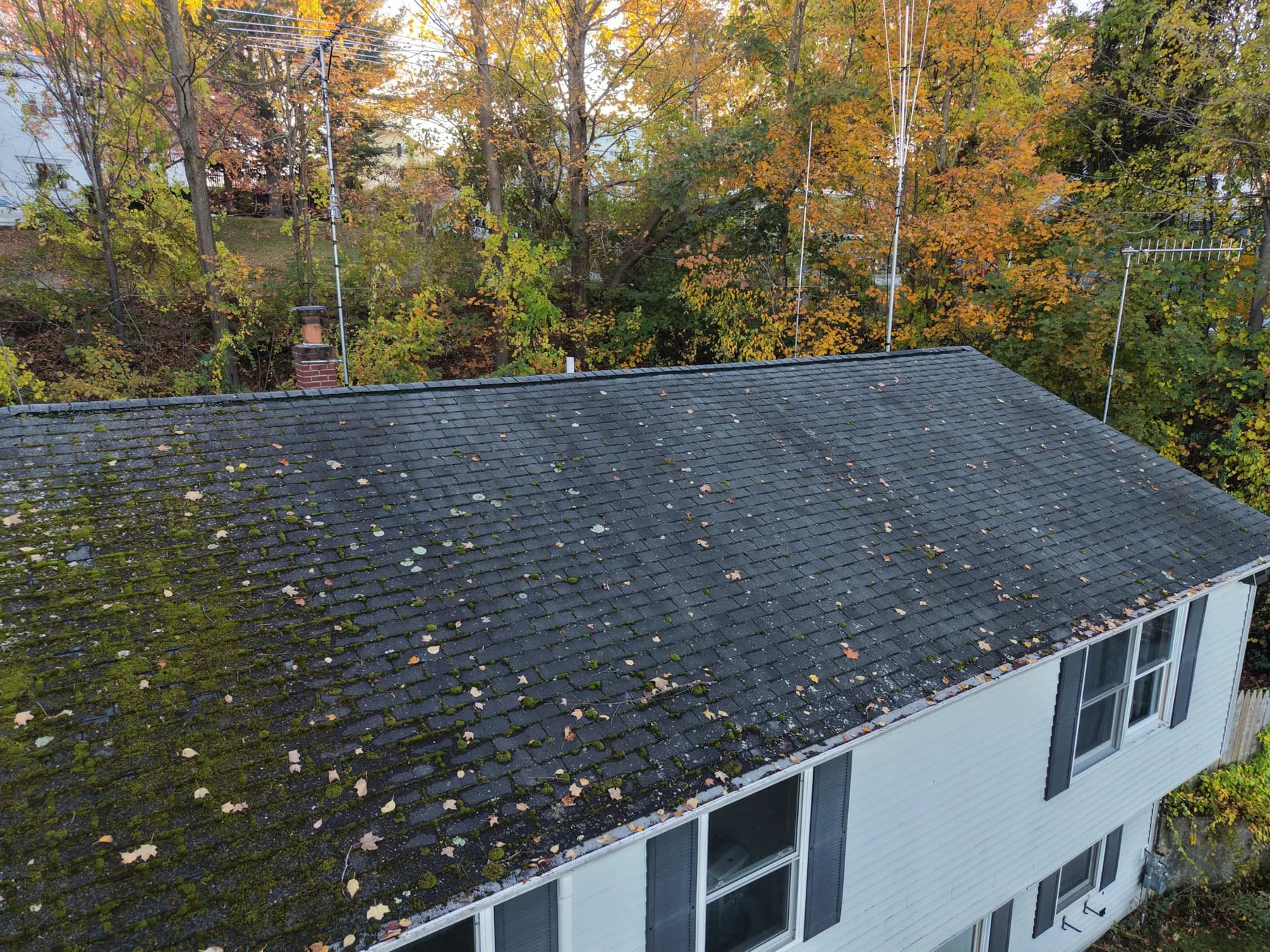 Weathered roof condition example photographed in Southern Maine before replacement